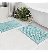 Walensee Bathroom Rug 2 Pieces Set Non Slip Bath Mat (17x24 Plus 20x32 Inch spa Blue) Water Absor...