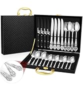 EUIRIO Royal Silverware Set for 4, 24 Pieces Stainless Steel Flatware Set, Cutlery Set Include Fo...
