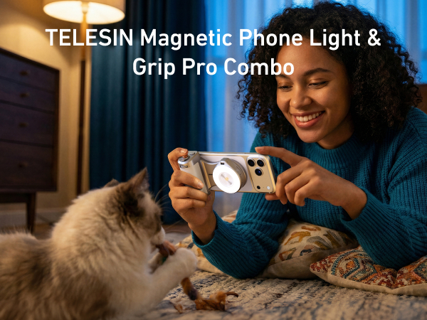 magnetic phone camera grip with selfie light