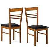 Giantex Wooden Dining Chairs Set of 2, Armless Kitchen Chairs w/Slat Backrest, Upholstered PU Sea...