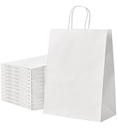 RACETOP 100 Pcs Kraft Shopping Bags 10x5x13 In White Paper Bags with Handles Bulk, Recycled Paper...