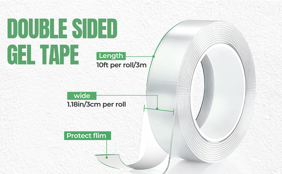 kawaasking Nano Tape 10ft Per Roll 1.18in Wide Double Sided Gel Tape Size and Dimension Details