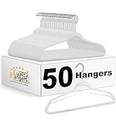 Quality Hangers 50 Pack Non-Velvet Plastic Hangers for Clothes - Heavy Duty Coat Hanger Set - Spa...