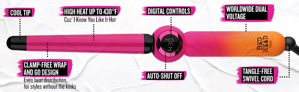 curling iron; curling irons; curling wand; curling wands; tapered curling wand; bed head; BH382