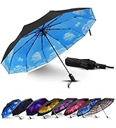 LLanxiry Umbrella Windproof Travel Umbrellas for Rain Black Folding Umbrellas 10 RIBS Automatic S...