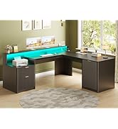SEDETA 66" Modern L Shaped Desk with Drawers, Fluted Home Office Desk with File Cabinet &amp; Printer...