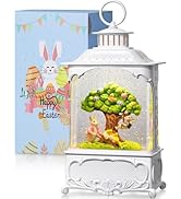 Blansong Easter Snow Globe Lantern Bunny Tree with Timer, USB and Battery Powered, Easter Decorat...