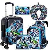 CCJPX 5Pcs Kids Suitcase for Boys, 16" Travel Luggage Set with Spinner Wheels, Truck Hardside Car...