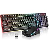 RedThunder K10 Wireless Gaming Keyboard and Mouse Combo, RGB Backlight Rechargeable 3800mAh Batte...