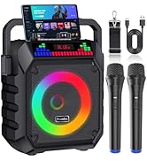 Karaoke Machine for Adults &amp; Kids, Portable Bluetooth Speaker with 2 Wireless Microphones and RGB...