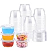 BYSNOW 400 Sets 2 oz Plastic Portion Cups with Lids, Small Clear Jello Shot Cup, Disposable Plast...