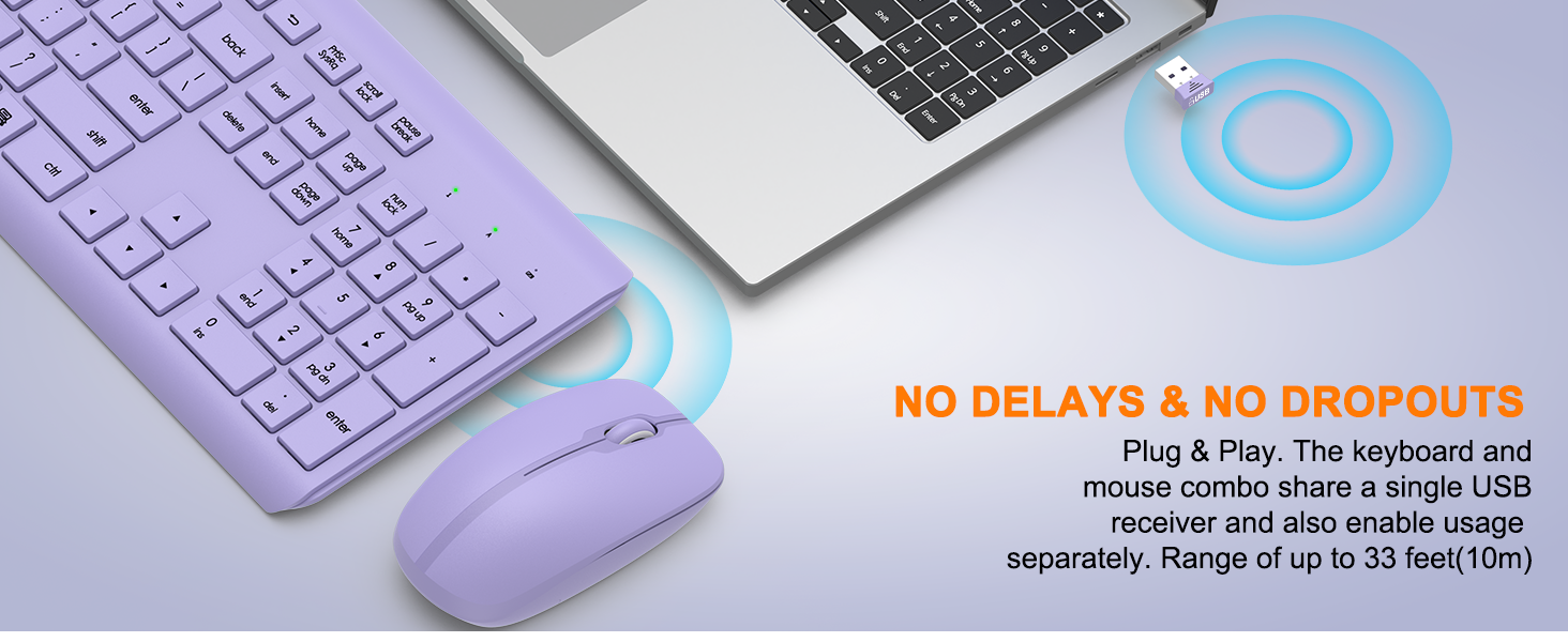 Wireless Keyboard and Mouse Combo, Full Size Silent Ergonomic Keyboard Mouse