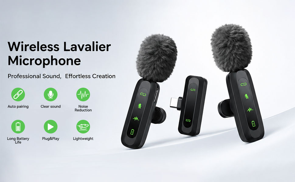 KoXeetech Back Wireless Lavalier Microphone for iPhone/Android