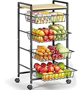 TOOLF 5-Tier Kitchen Cart with Tabletop, Rolling Snack Cart with Lockable Wheels, Fruit Vegetable...