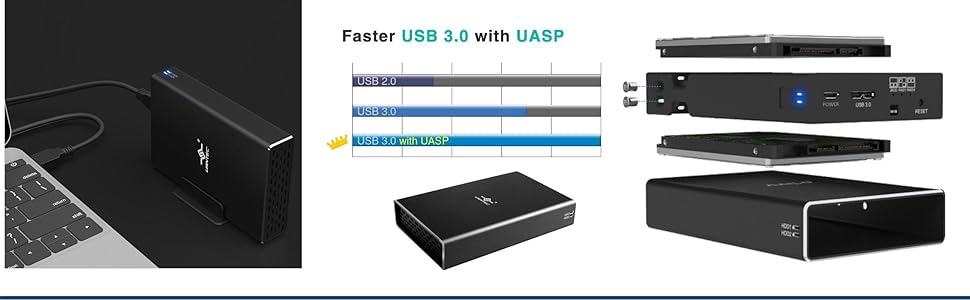Dual bay, 2.5", SSD, HDD, SATA III, RAID, GX, USB 3.0, Aluminum, two drives, JBOD, RAID0, RAID1
