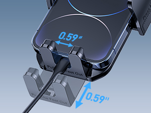 Technical diagram showing 0.59-inch measurements on a black electronic device or component with mounting brackets.