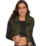 ELFJOY Cropped Puffer Vest Winter Sleeveless Womens Vests Outerwear Warm Stand Collar Padded Puff...