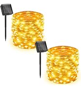 Solar String Lights, 2 Packs Total 66Ft 200 LED Fairy Lights Warm White | IP65 Waterproof Twinkle...
