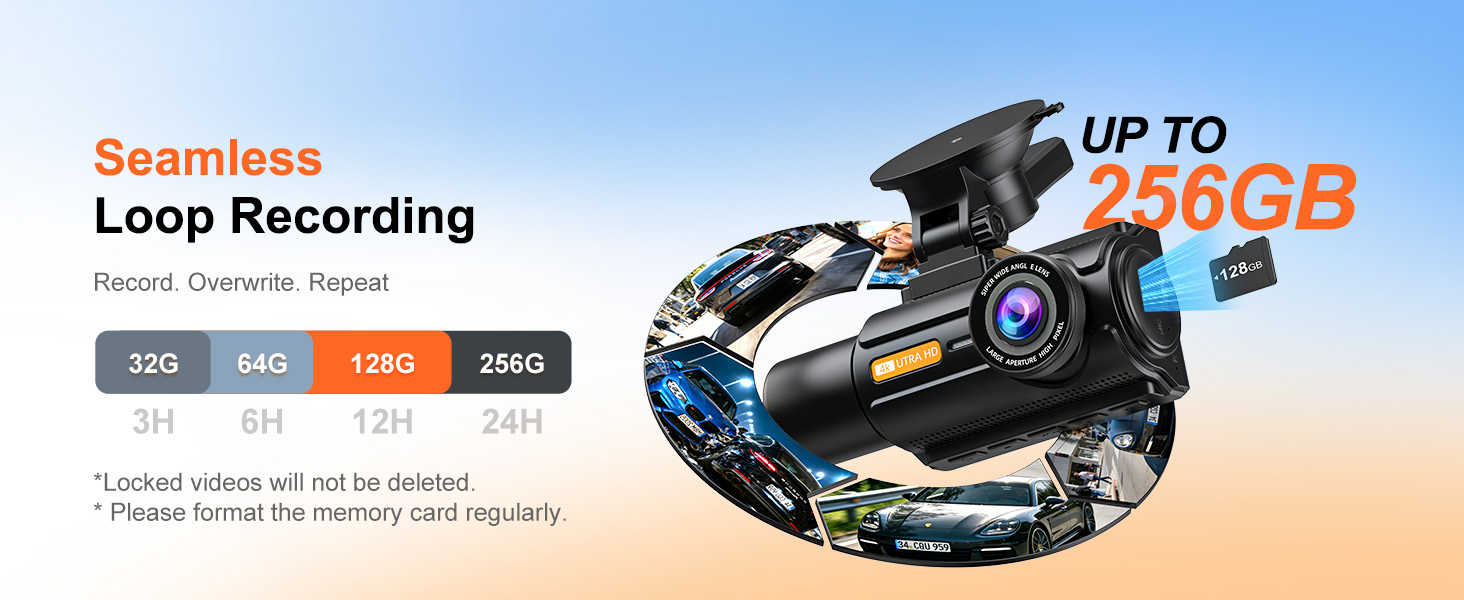 4K + 2K + 1080P dash cam front and rear wireless