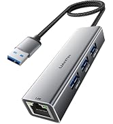 USB 3.0 to Ethernet Adapter Gigabit | 3-Port USB-A 3.0 Hub with 10/100/1000 RJ45 Adapter,Aluminum...