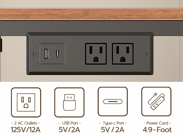 Computer Desk, Home Office Desk with Power Outlet