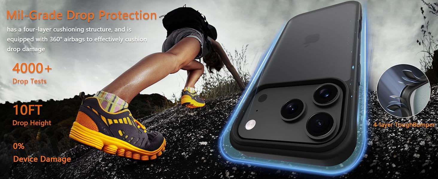 iPhone 17 pro Case Translucent Matte Phone Cover, [10 FT Military Grade Drop Protection] Slim