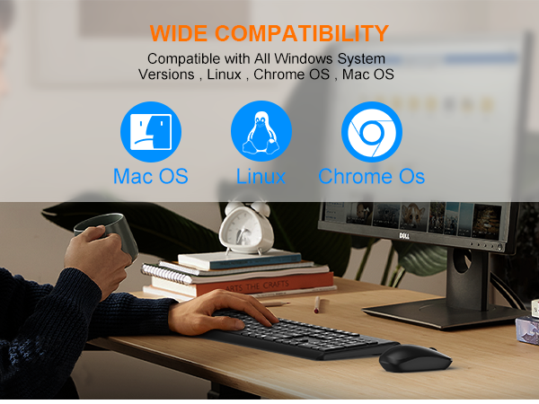 Wireless Keyboard and Mouse Combo, Full Size Silent Ergonomic Keyboard Mouse