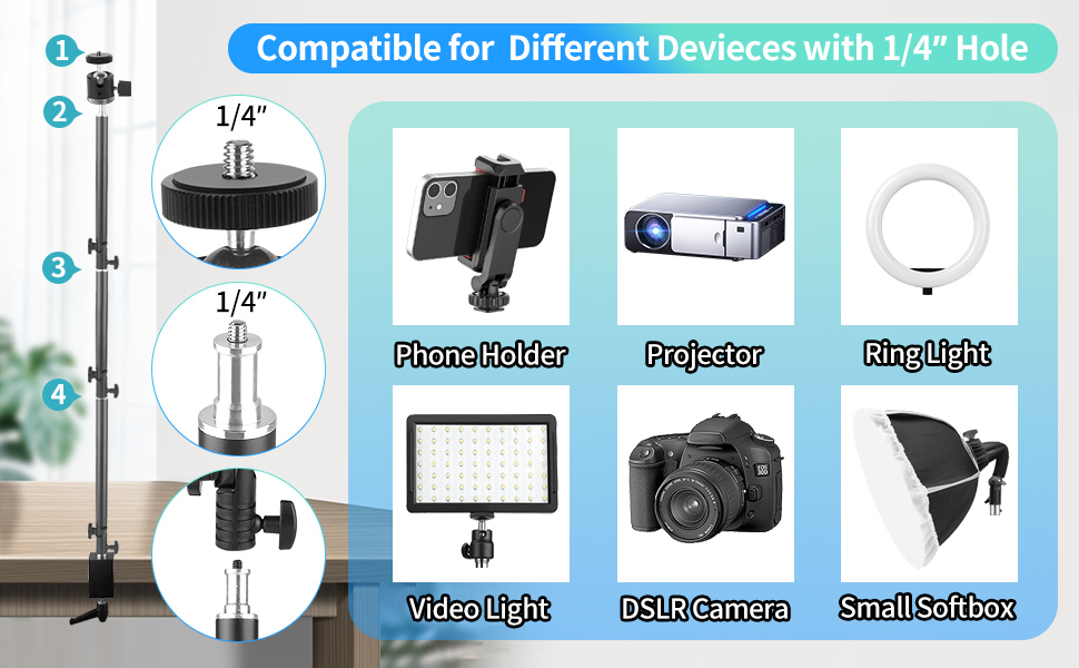 3-Section Heavy Duty Overhead Camera Desk Mount Stand 