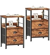 Furologee Night Stand Set of 2, Nightstand with 2 Fabric Drawers, Bed Side Table with Open Shelf,...