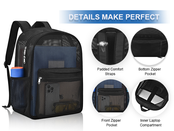 Transparent Mesh Backpacks for School Kids, Beach, Travel