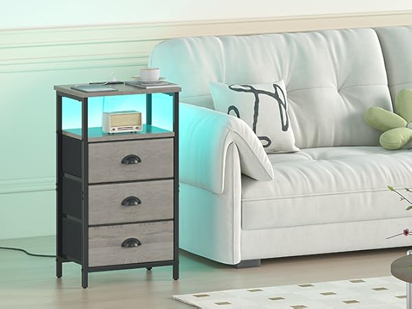 LED nighstand with Charging station ,Night stand with 3 drawers