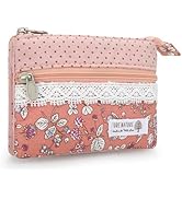 JINSI Mini Floral Coin Purse for Women, Small Cute Handmade Cotton Zip Wallet, Portable Vintage C...