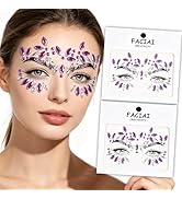 Purple Face Gems, Flower Rhinestone Face Stickers, Colorful Acrylic Face Jewels for Festival, Rav...