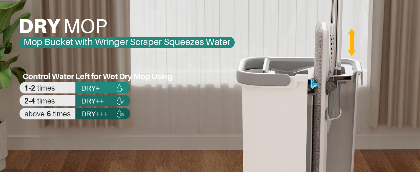 Mop Bucket with Wringer Scraper Squeezes Water