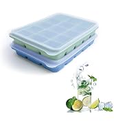 Ice Cube Trays Set of 2, Easy Release 15 Flexible Silicone Ice Cube Molds with Removable Lid Reus...