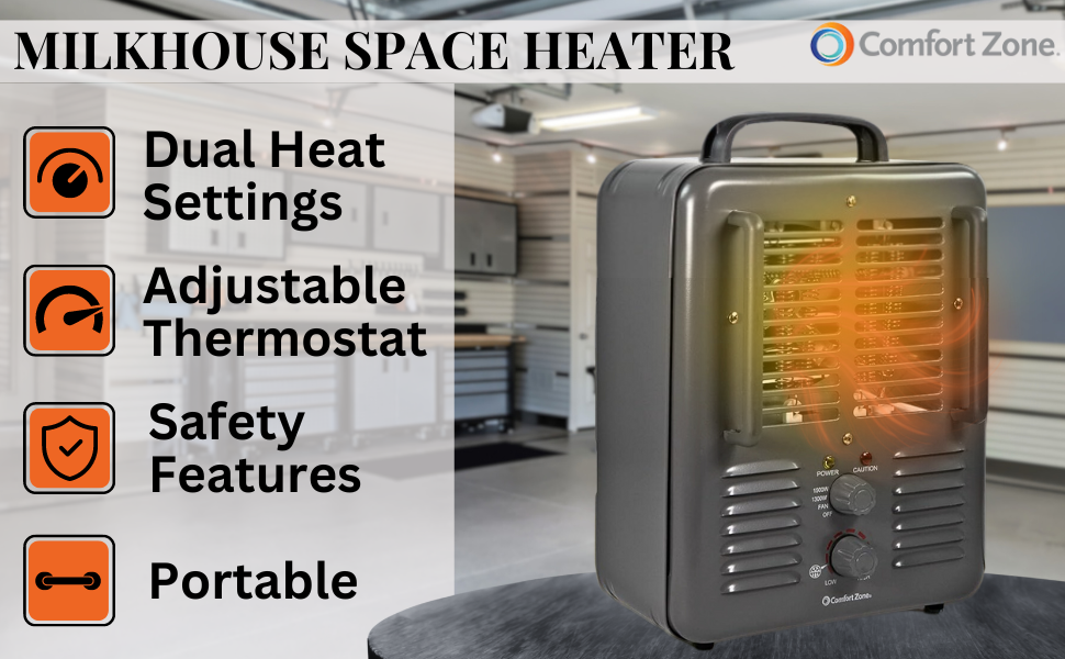 comfort zone portable space heater 1500 watt milkhouse style