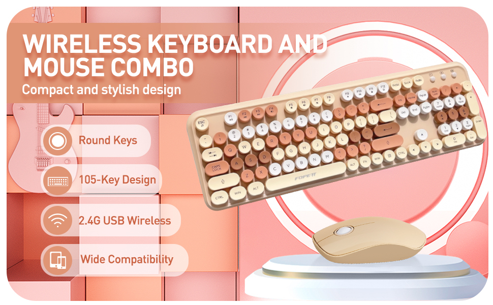 MilkTea Wireless Keyboard and Mouse Set