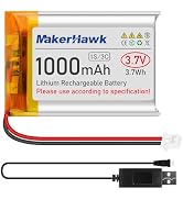 MakerHawk 3.7V Lipo Battery 1000mAh Rechargeable Lithium Polymer Battery 803040 Micro Ph1.25 Conn...
