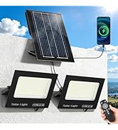 Solar Flood Lights Outdoor, Solar Lights with Dual LED Head &amp; USB Output Charger, 15000LM 6500K S...