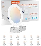 Anyhome 12 Pack 6 Inch LED Recessed Lighting with Junction Box, 2700K-5000K 5CCT,13W 1150LM, Dimm...