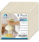 8 PCS Reusable Cheesecloth, Grade 100, 20x20 Inch Hemmed Organic Cheese Cloth for Straining Craft...