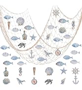 Vhxmaizxn 23 Pcs Nautical Nature Fish Net Wall Decoration Fishing Fishnet Wooden Decor Starfish S...