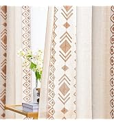 Boho Curtains 2 Panels for Bedroom Beige Geometric Embroidered Curtain 84 Inches Long Vintage Lin...