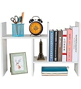 PAG Adjustable Desktop Shelf Wood Small Bookshelf Desk Supplies Organizers and Accessories Storag...