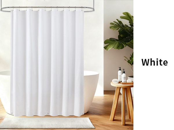 white fabric shower curtain liner