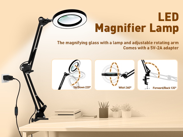magnifier with light magnifying glasses for close work magnifying lamp adapter adjustable lamp arm 