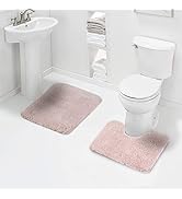 Walensee Shaggy 2 Piece Bath Rug Sets (Dusty Pink) 20 x 24 U Shape Contour Rug &amp; 20 x 32 Bathroom...