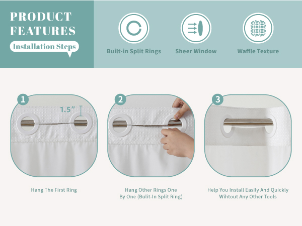 shower curtain with liner and hooks