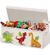 ADDFIT HOUSE Extra Large Dinosaur Toy Box for Boys &amp; Girls - Beige Toy Box with Dinosaur Bins, So...