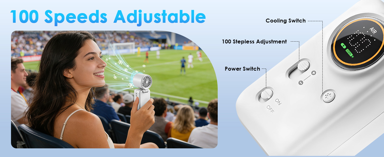 With 100 levels speed stepless control, you can adjust the wind power freely according to your needs